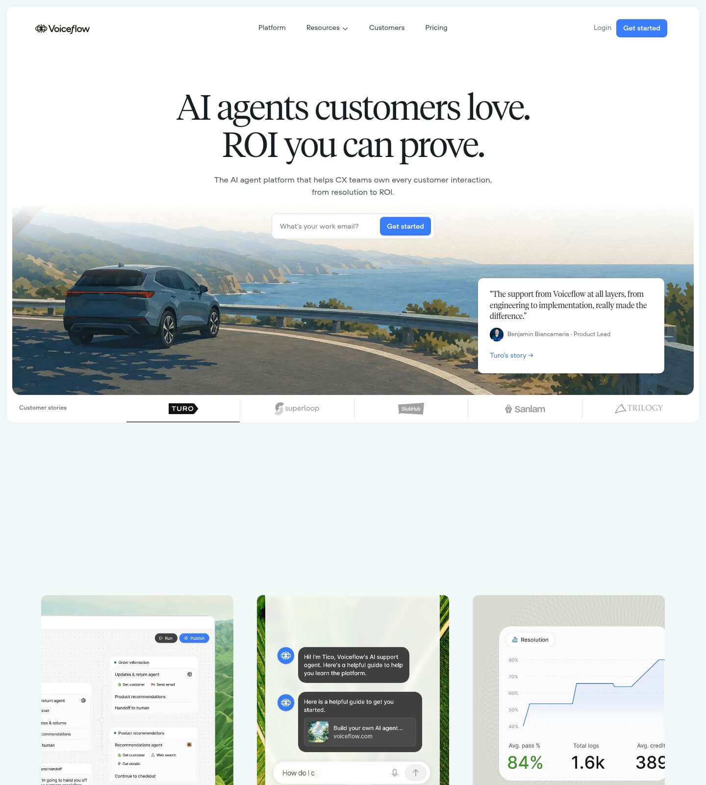 Voiceflow AI agent platform website
